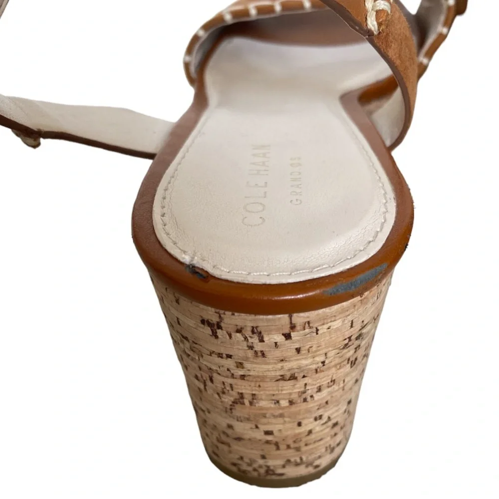 Cole Haan Brown Suede Platform Wedge Sandals Size 8.5 Cork Heel Neutral